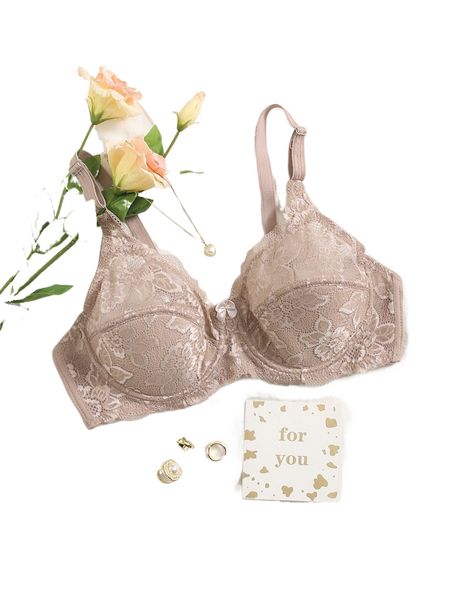 

plus bow detail lace underwire bra b4ow#, Black;white