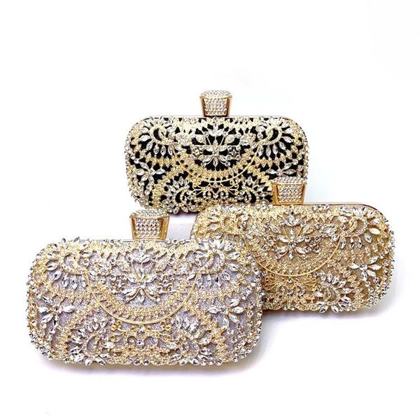 Diamond Evening Clutch Saco para Mulheres Casamento Golden Bolsa Cadeia de Corrente Bolsa de Festa com Monta de Metal 220817