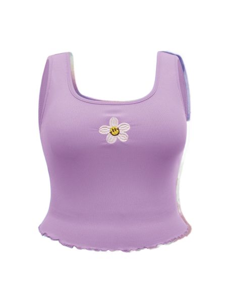 

plus floral & expression embroidery lettuce trim tank w6fd#, Black