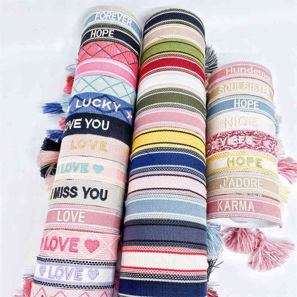 

thousands of european and korean embroidered word woven bracelets are versatile. lovers' wrists have letters hand rop, Golden;silver