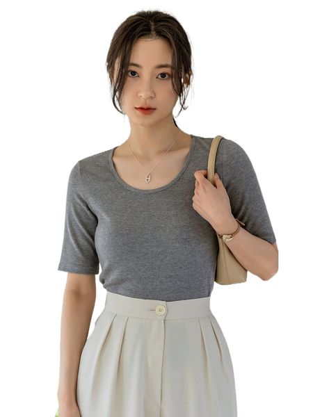 

dazy-less solid ribbed knit tee 12j1#, White