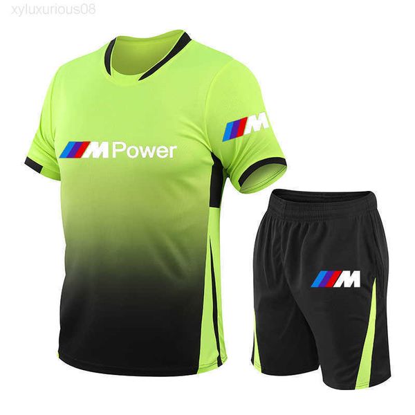 

t-shirt + two-piece men's shorts, fashion with bmw m , power, summer, high-quality cotton, White;black