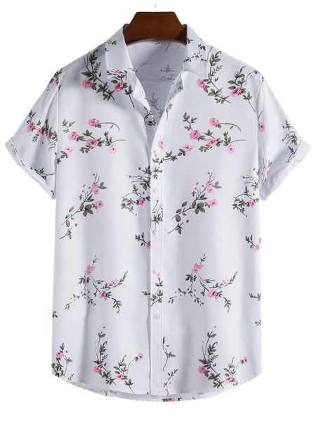 

men allover floral print shirt c1bh#, White;black