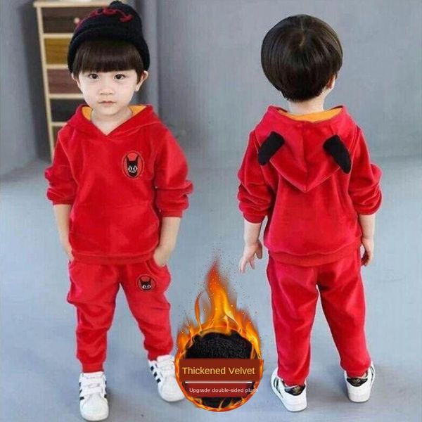 

clothing sets kids clothes children's baby boys warm suit children winter suede velvet thickening girls leisure-sweater, White