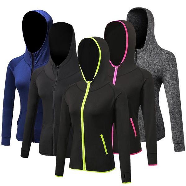 

yoga outfit yd autumn-winter women's fitness jacket for gym training sport running sportwear with zipper and hat casual t-shirt top