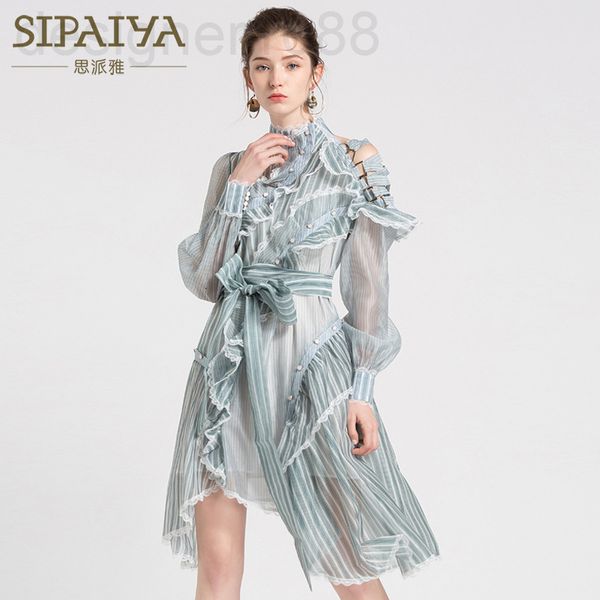 

casual dresses designer new striped lace up dress in autumn 2021 e63c, Black;gray
