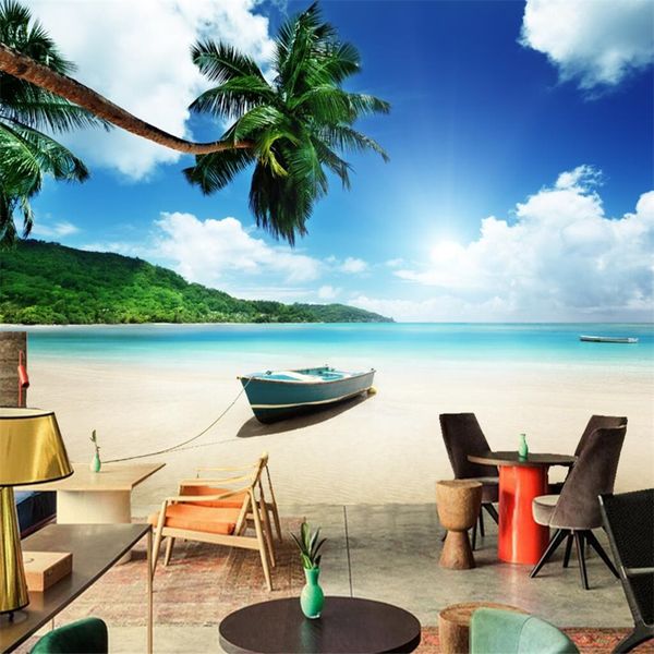 

papel de parede boats tropics sky beach nature p palm trees wallpaper sofa tv wall bedroom custom murals