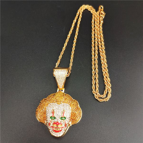

funny christmas classic necklace dress v weird clown micro-set zircon hip-hop pendant necklace, Silver