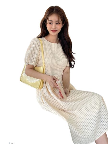 

dazy solid puff sleeve smock dress 98ft#, Black;gray