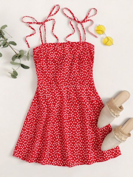 

knot strap shirred back ditsy floral slip dress 01jn#, Black;gray