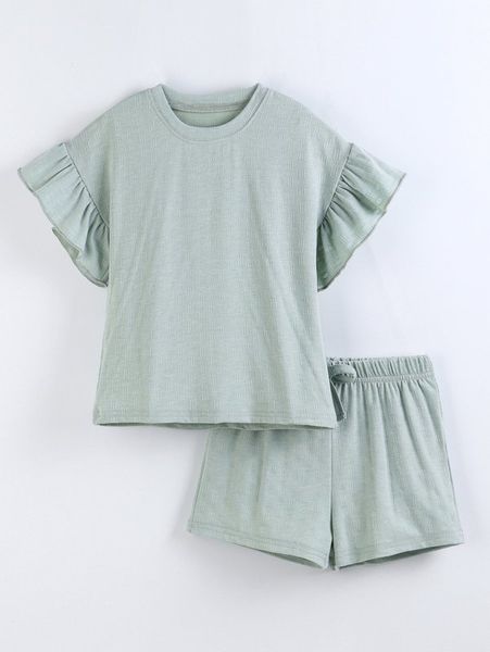 

toddler girls ruffle sleeve tee & tie front shorts she02, White