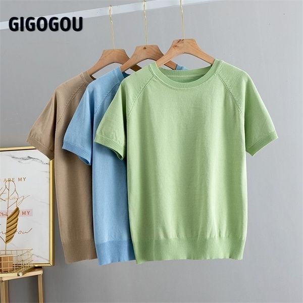 

gigogou solid women t-shirt short sleeve korean style slim basic cotton tshirt womens clothing spring summer t shirt femme 220402, White