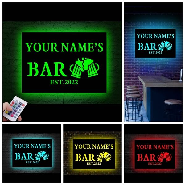 Bar personalizado LED LED USB Lâmpada de parede Nome personalizado Luz noturna de madeira para barra de bares Restaurante neon Controle remoto para mudar a cor 220623