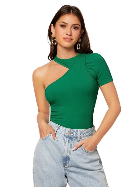 

asymmetrical neck rib knit g3yl#, White