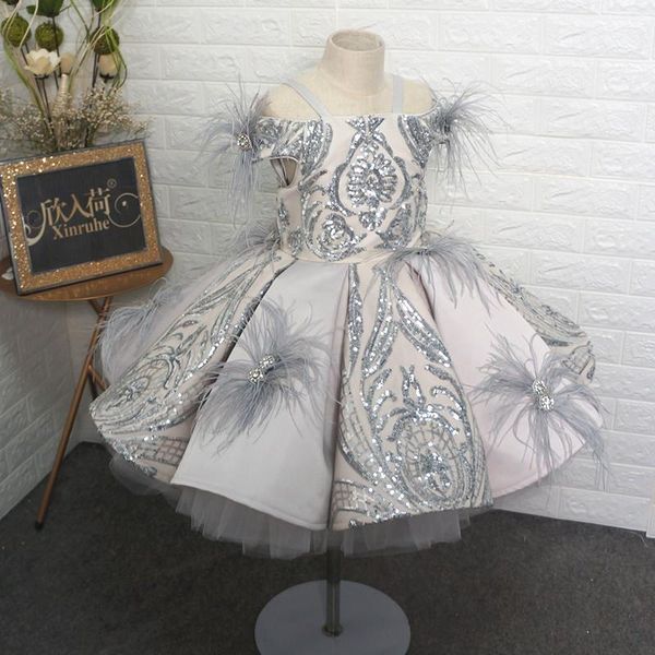 Mädchen Kleider Kinder Für Party Pailletten Feder Prinzessin Kleid Geburtstag Mädchen Vestidos Kinder Tutu Echte Bilder Mädchen