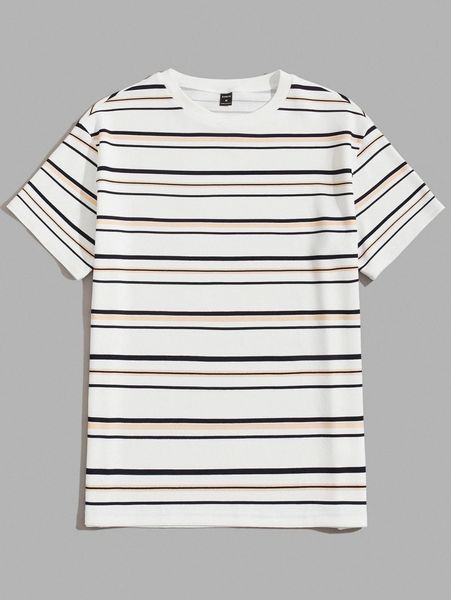 

men round neck striped tee p7pg#, White;black