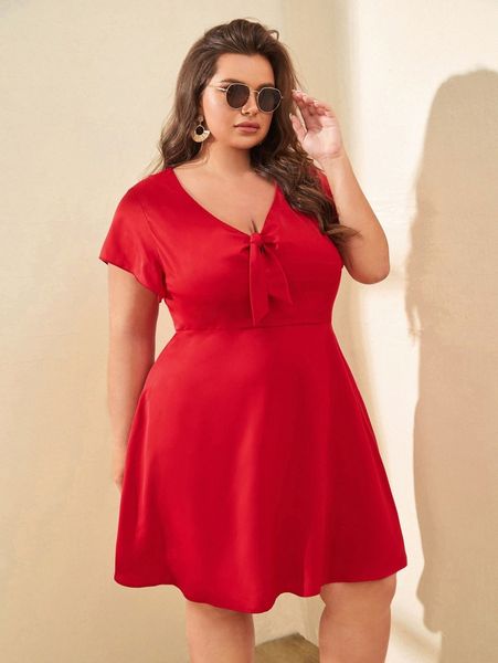 

plus knot front flare hem dress q8sc#, Black