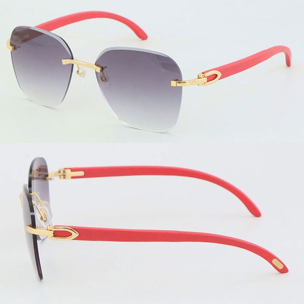 Metall Randless Designer Red Wood Sonnenbrille Diamant Cut Objektiv Mode mit C Dekoration Holz UV400 Adumbral 18K Gold Männlich und weibliche Sonnenbrille Rahmen Größe: 61-18-140 mm