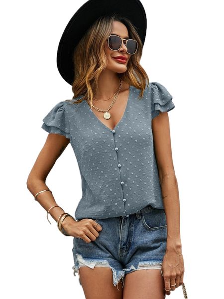 

swiss dot textured butterfly sleeve blouse j7aj#, White