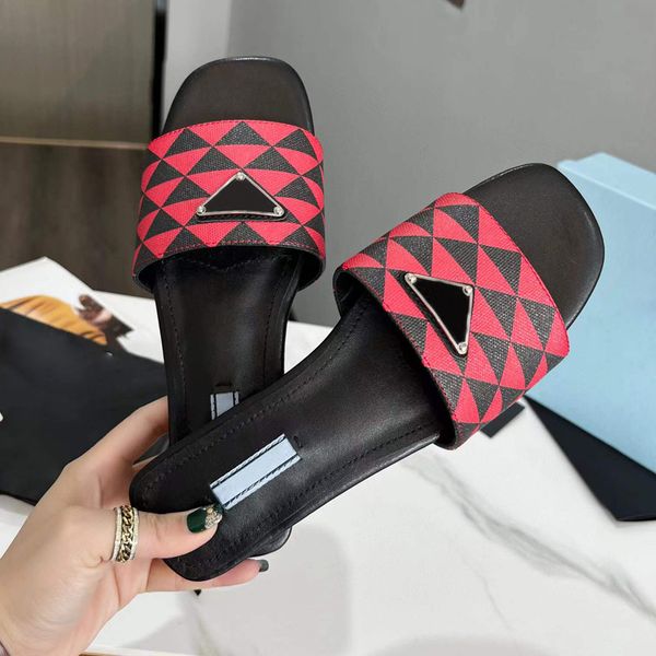 

level women slipper black and white triangle pattern decoration canvas slides slip on shoes flat sandals luxury designers slide slippers fac