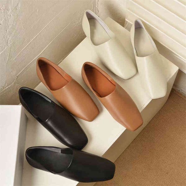 

sandals vimce niche design french square head ins simple shallow mouth single shoe comfortable and versatile flat sole leather women's, Black
