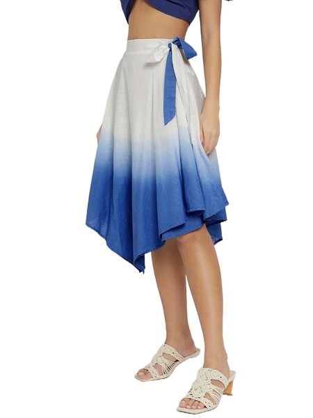 

high waist ombre hanky hem knot side skirt 9439#, Black