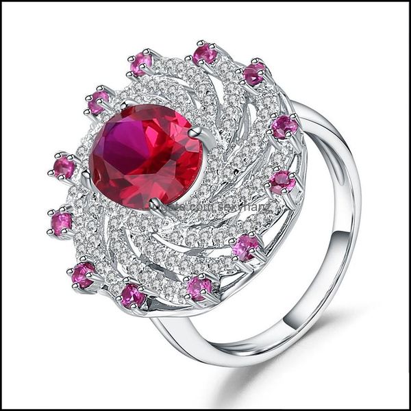 Band Rings Jeia S925 Sier personalizável Gemstone Wedding-ring Ladies Temperamento de alta qualidade Red Corundum Crystal Rich Field Field Moda
