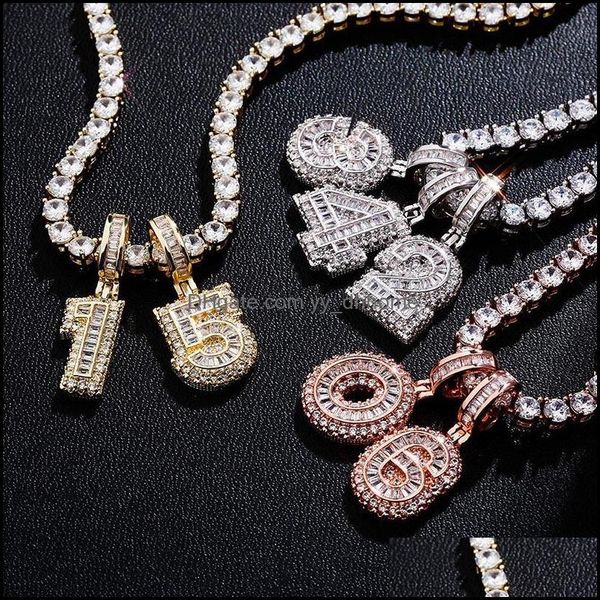 Colares pendentes pingentes j￳ias n￺mero de quadril-hop alfabeto letra inicial letra moda j￳ias por atacado J￳ias de zirc￣o de diamante Twist Chain colar