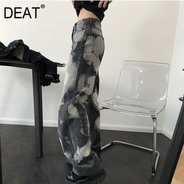 

deat spring fashion women's clothing high waist printed vintage hip hops full length denim pants female jeans wl01802m 210302, Blue