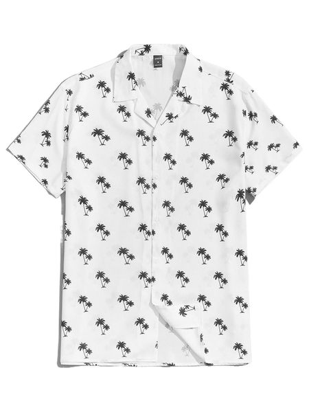 

men coconut tree print shirt 56vf#, White;black