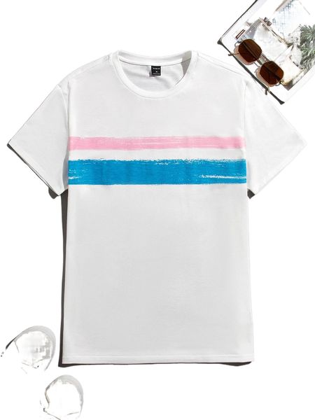 

men block striped tee k83g#, White;black