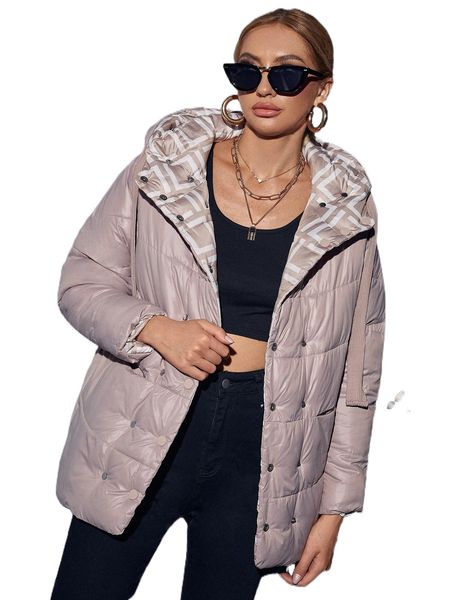 

pressed button hooded double face puffer coat g9kr#, Black