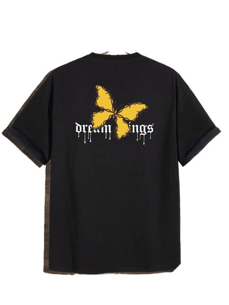 

romwe guys butterfly & letter graphic tee l9jf#, White;black