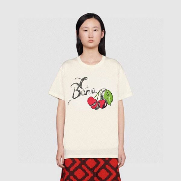 

2022ss men and women fruit cherry bana shirt print tee short sleeve loose crew neck t shirts breathable summer made in italy g big size over, White;black
