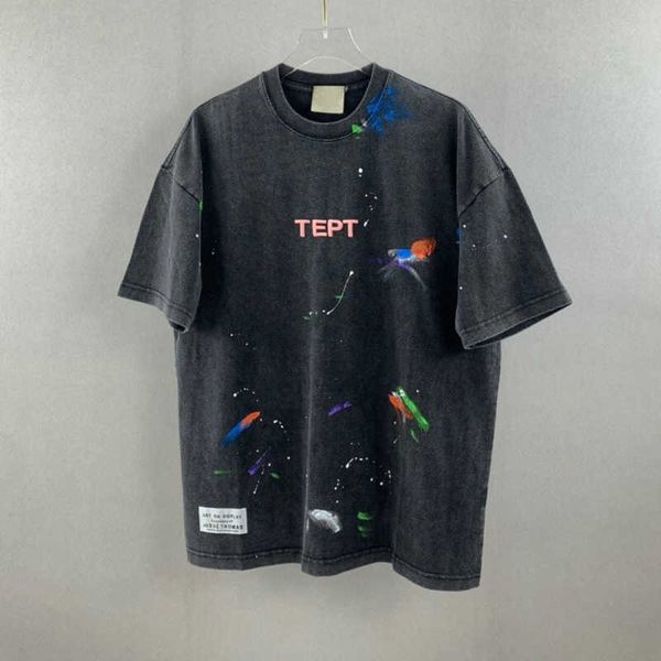 

22ss spring summer america splash ink hand painted puff print tee t shirt plus size men women fashion washed black street casual short, Black;brown
