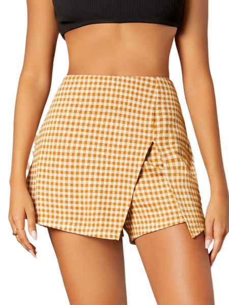 

gingham graphic split front skort g5jv#, White;black