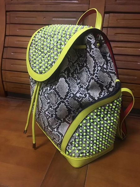 

women men school bags genuine leather backpack r boys girls handbags lamb skin spike bag crystal spins red bottom brands packbag