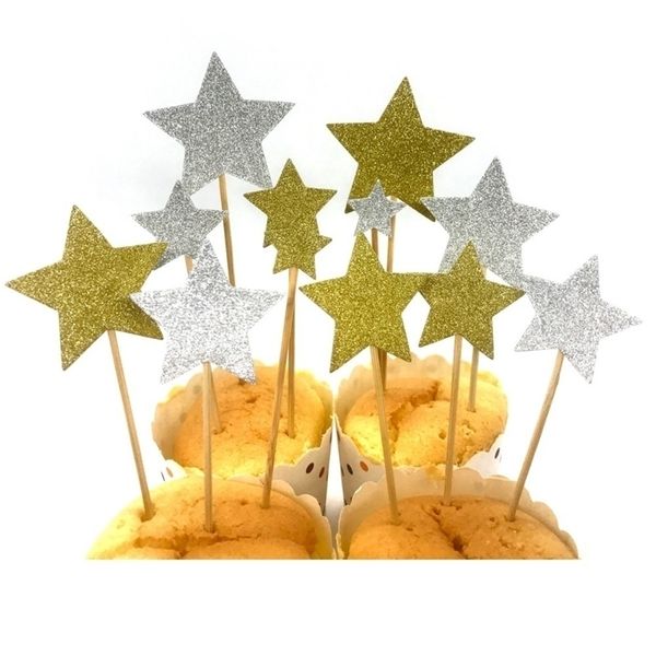 40pcs adorável cupcakes de estrela Toppers Birthday Cakes Topper Picks Kids Wedding Party Decoration Favors Baby Shower Favors Y200618