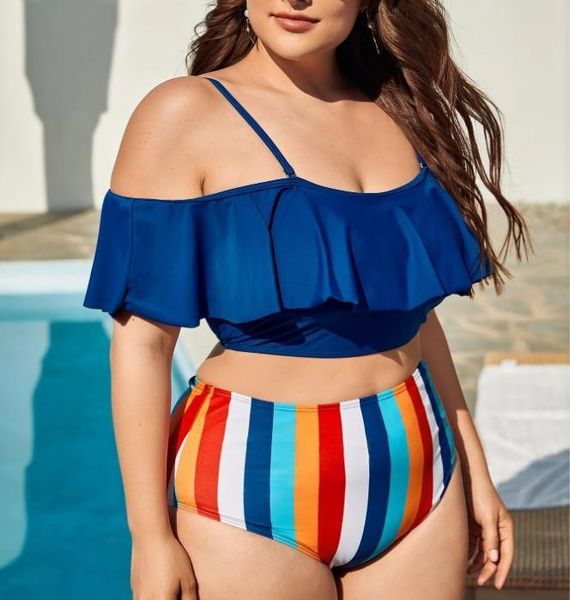 Sexy Damen-Badeanzug, Badebekleidung, Schwimmen, Strandmode, zweiteilig, blau, orange, mehrfarbig, Übergröße, hohe Taille, ohne BH, Bügel, Unterstützung, Sommer-Badeanzüge, Bikinis