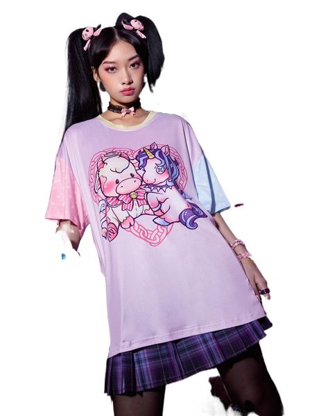 

romwe anime cartoon graphic color-block tee z4yi#, White