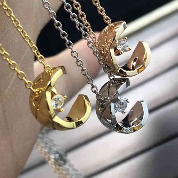 

designer c pendant necklace luxury brand chel diamond lattice chain accessories women's fashion gold plated necklaces valentine's, Black