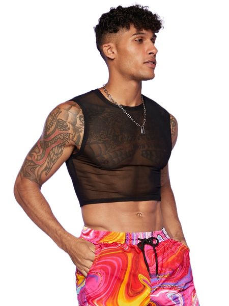 

men sheer crop mesh d2f7#, White;black