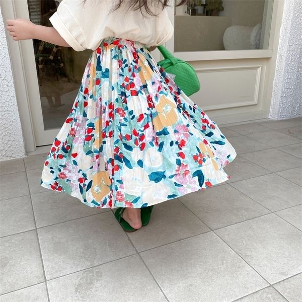 

summer little princess floral cotton pleat skirts 27 years girls retro style fashion allmatch skirts 220525, Blue