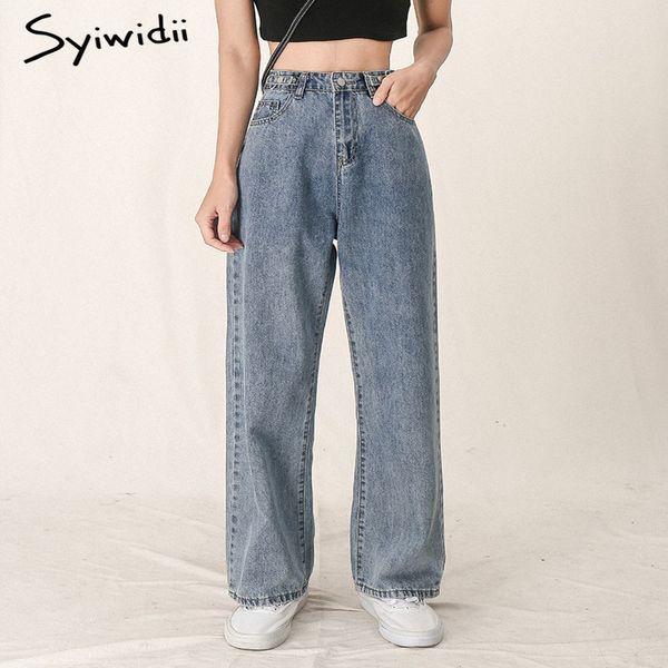 

high waisted jeans women lace up baggy denim pants mom full length trousers clothes vintage streetwear spring 210415, Blue