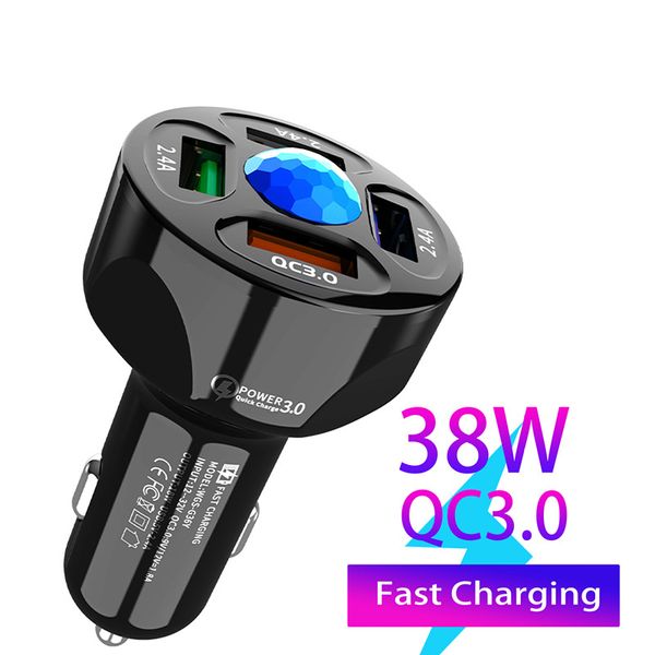 4 Ports USB Auto Ladegerät Schnell Ladung Schnell Auto Zigarette Leichter Für Samsung Huawei Xiaomi iphone Power Adapter QC 3,0