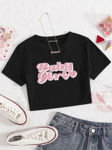

letter and heart print rib-knit tee v1jo#, White