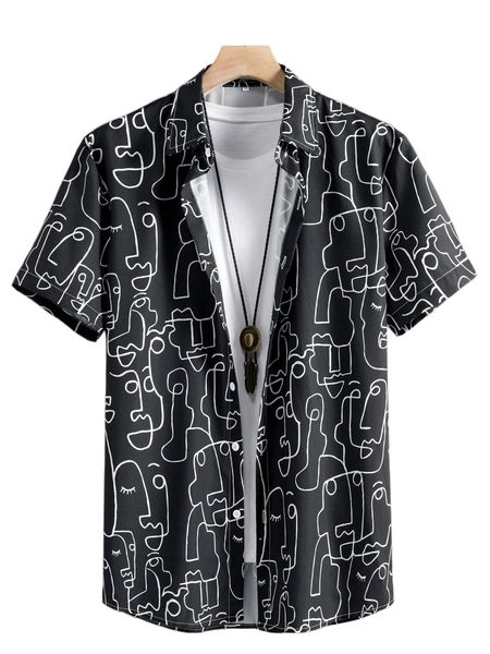 

men 1pc allover figure graphic shirt c2v6#, White;black
