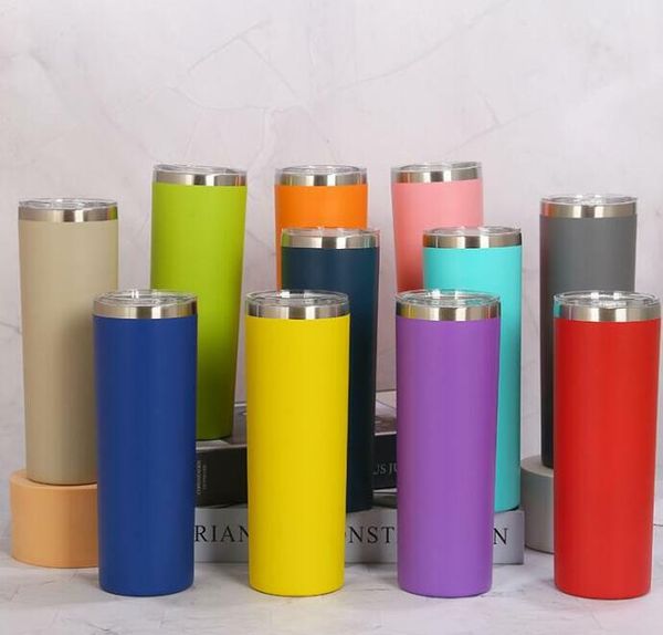 

20oz skinny tumbler with rim 20 oz powder coated stainless steel skinny cup w ith lid straw vacuum insulated coffee mug water bottle 20color