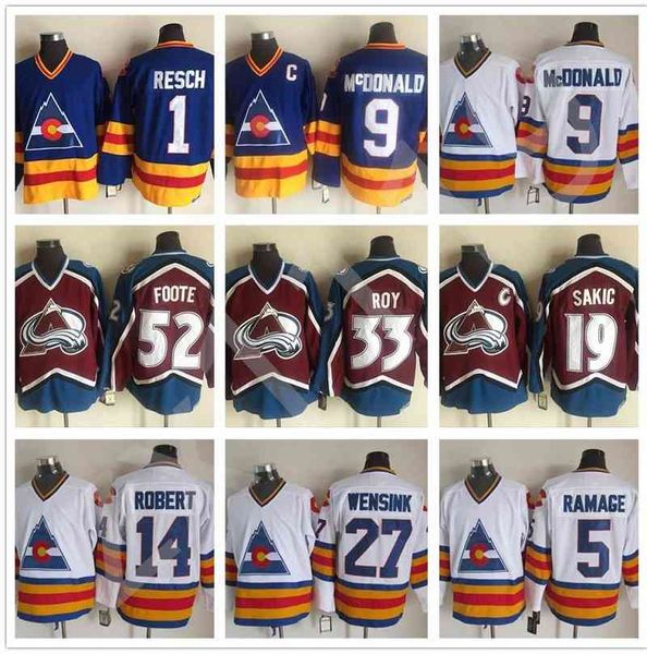 

men colorado avalanche 19 joe sakic 21 peter forsberg 33 patrick roy 52 adam foote 27 john wensink 9 lanny mcdonald hockey jerseys, Black