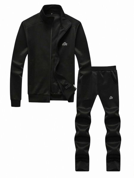 

men embroidery zip through sweatshirt with pants r5mx#, Gray